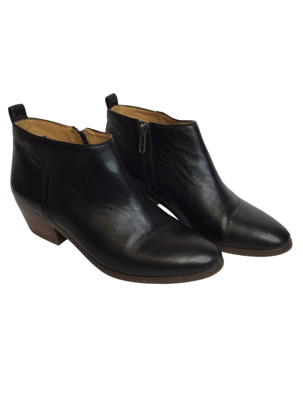 J Crew Black Leather Sawyer Ankle Boots Low Heel Booties Side Zipper Size 7